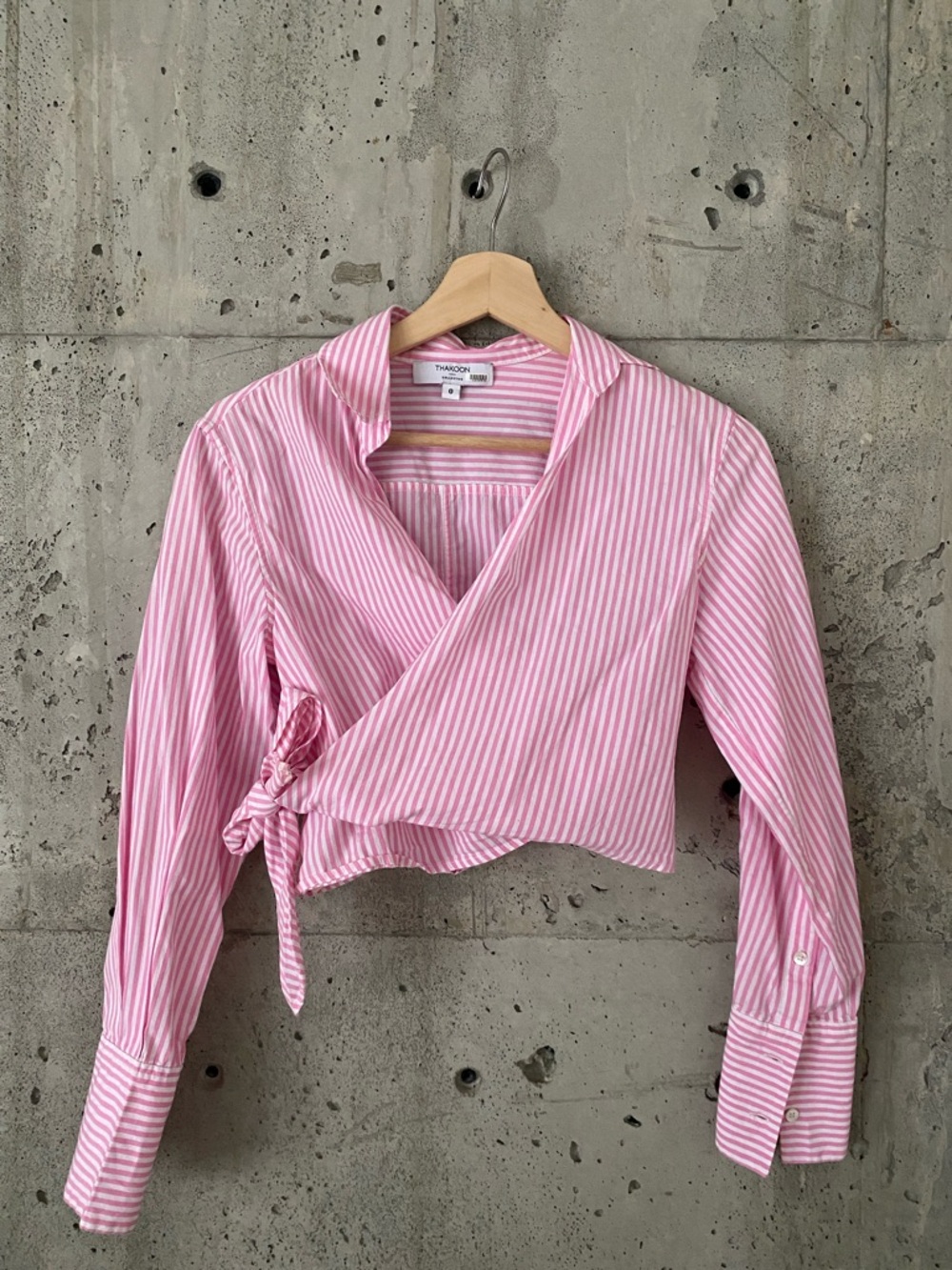 Thakoon Pink Striped Wrap Tie Crop Shirt